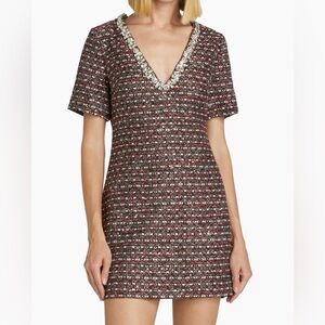 Milly Nyah Shimmering Tweed Mini Dress with Crystal Embellishing